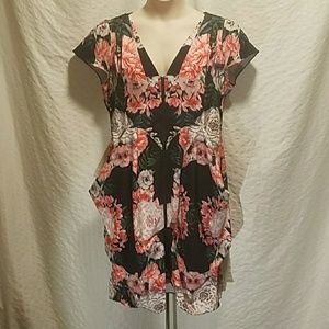 City Chic Plus Size 16W Floral Dress Front Zipper